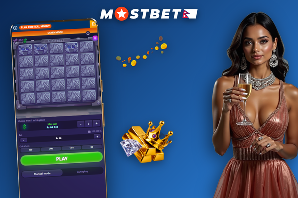 Mostbet Mines on smartphone screen with three gems and a live multiplier